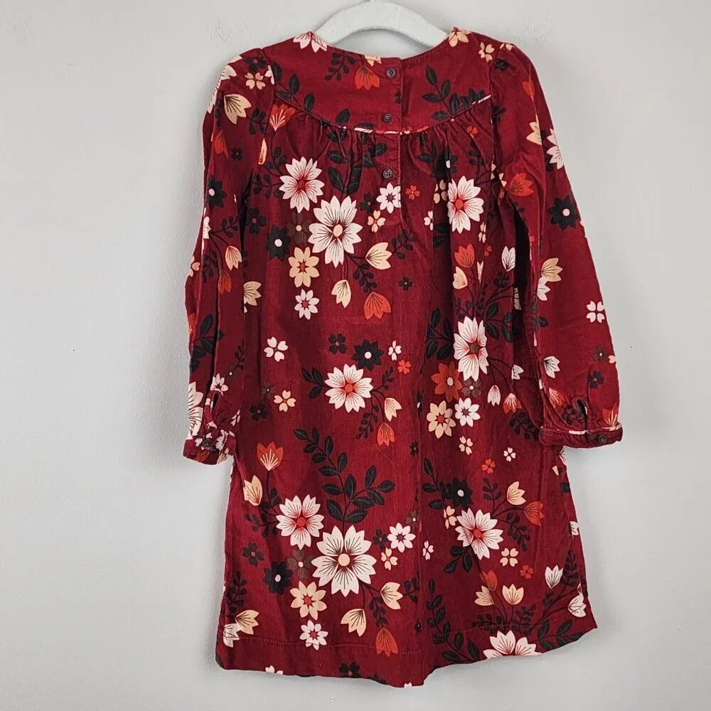 Gap dress 4T girls soft corduroy floral long sleeve fall burgundy red boho